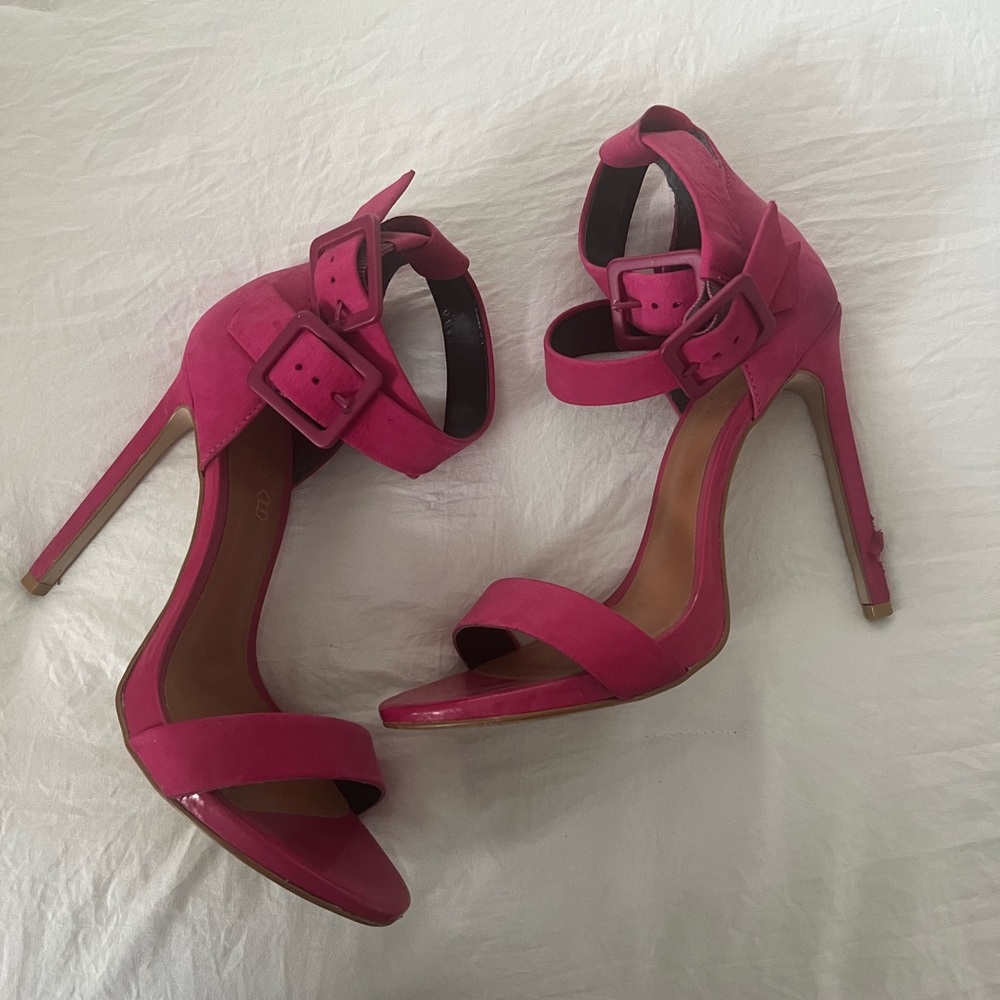 Fuschia Three Strap High Heel Stilettos